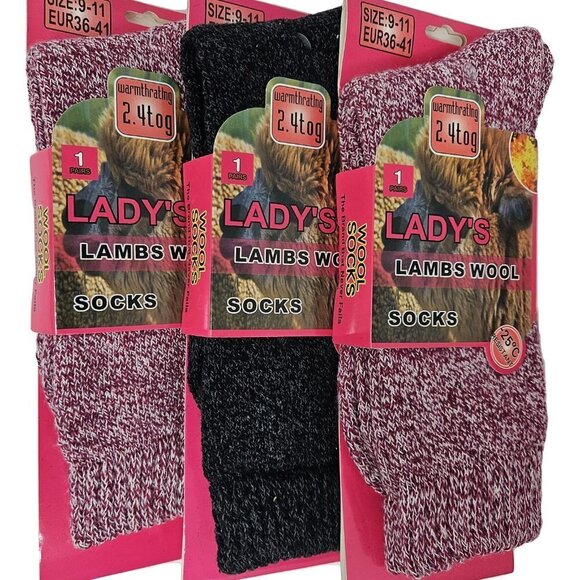 Women Lamb Wool Socks, Heavy Duty Winter Warm Boots Crew Sock Marled 3-Pairs NWT - Picture 1 of 3